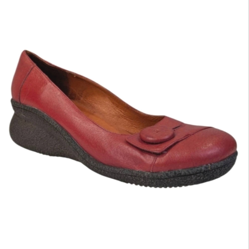 Miz Mooz Red Leather Low Wedge Heel Pump